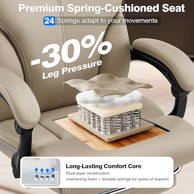 AreShark Office Chair - Ergonomic Comfortable High Back Computer Desk Chair with Foot Rest - Executive Breathable Swivel Rolling Reclining Leather Chair with Lumbar Support for Home Gaming Relaxing
