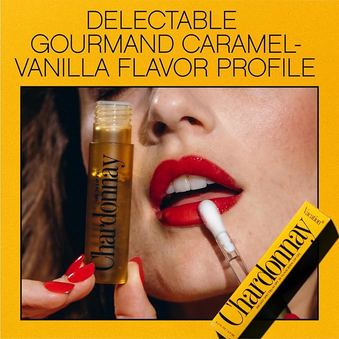 Vacation Chardonnay Lip Oil SPF 30, Sunscreen for Lips, Hydrating, Caramel Vanilla Flavored Lip Gloss, Clear Plumper, Non-Sticky Lip Balm, Vegan, 0.2 Fl. Oz.