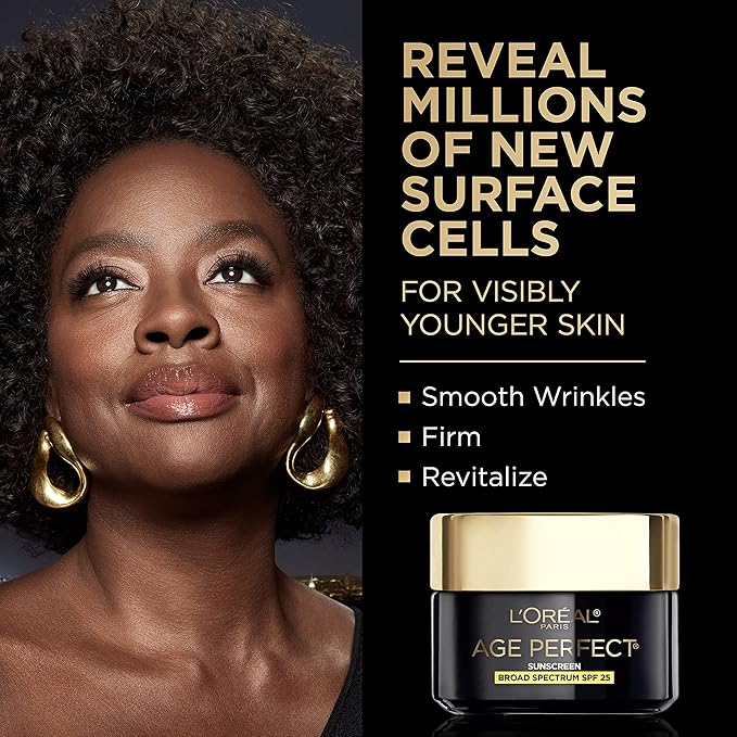 LOreal Paris Age Perfect Cell Renewal Anti-Aging Day Moisturizer with Broad Spectrum SPF 25 Sunscreen,Antioxidants,and Vitamin E 1.7oz,(Pack of 2)