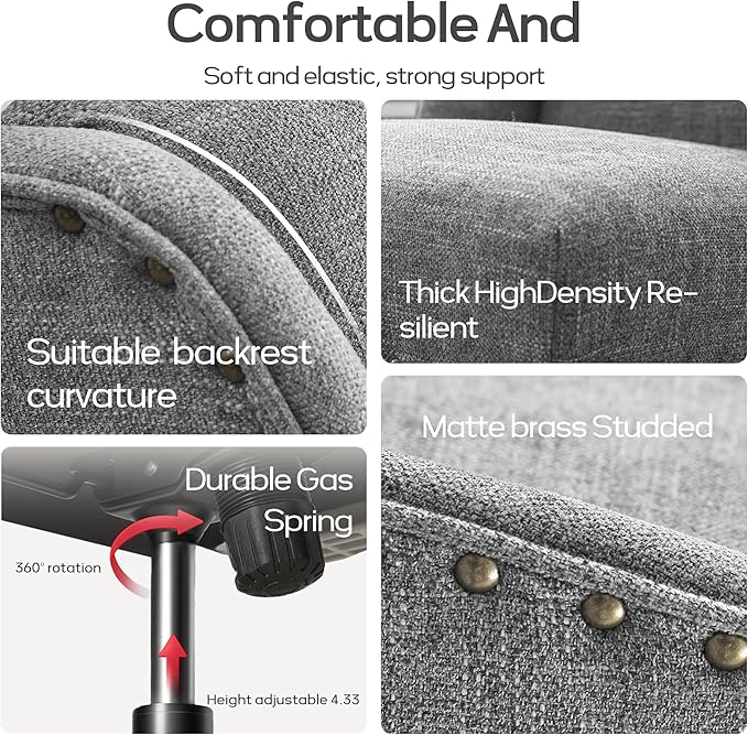 Upholstered Armless Home Office Chair with Wooden Legs, Modern Office Desk Chair No Arms Sewing Chair Adjustable Swivel Desk Chair for Farmhouse Office Study Studio (Dark Gray)