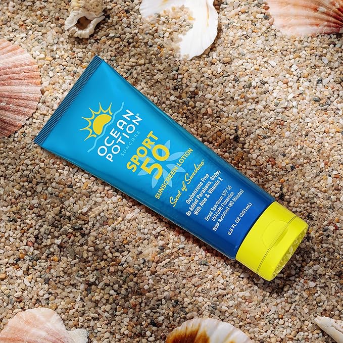 Ocean Potion Sport SPF 50 Sunscreen Lotion, Broad Spectrum UVA/UVB Protection with Aloe & Vitamin E, Water-Resistant Non-Greasy Body Sunscreen, Travel Size, 6.8 oz