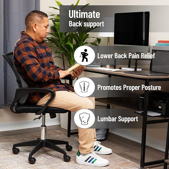 Mind Reader Lumbar Support Cushion for Office Chair and Car Seat, Memory Foam and Cooling Gel Core, Air-Cloud Technology, 15.5" L x 3.75" W x 14.25" H, Black
