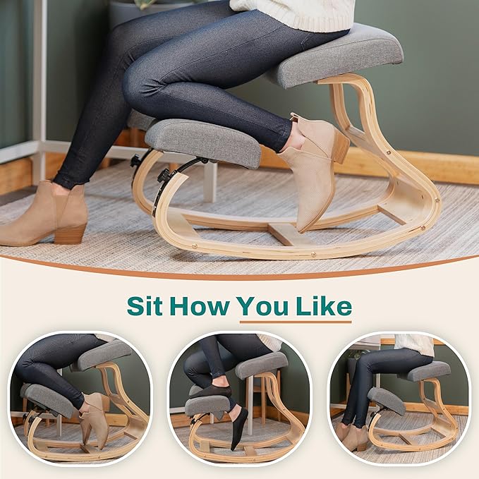 NYPOT Ergonomic Kneeling Chair with 2 Knee Pads - Adjustable Height Rocking Knee Chair for Posture and Back Support for Home and Office - Angled Kneeling Stool, Moonstone Grey
