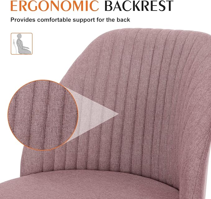 Sweetcrispy Armless Vanity Chair, Cute Comfy Home Office Desk Chair with Wheels, Modern Upholstered Task Computer Seat for Bedroom, Study, Makeup Vanity, Height Adjustable & Swivel Fit, Dusty Pink