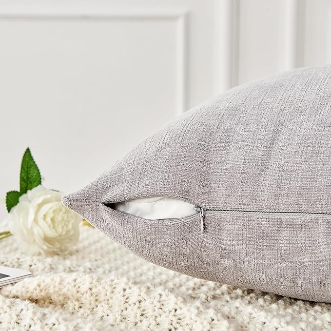 GAWAMAY Decorative Square Throw Pillow Covers 18"x18" Inch Set of 4, Super Soft Chenille Pillows Farmhouse Fall Pillowcase for Living Room Bedroom Sofa Couch Cushion Cover Light Grey 45x45cm