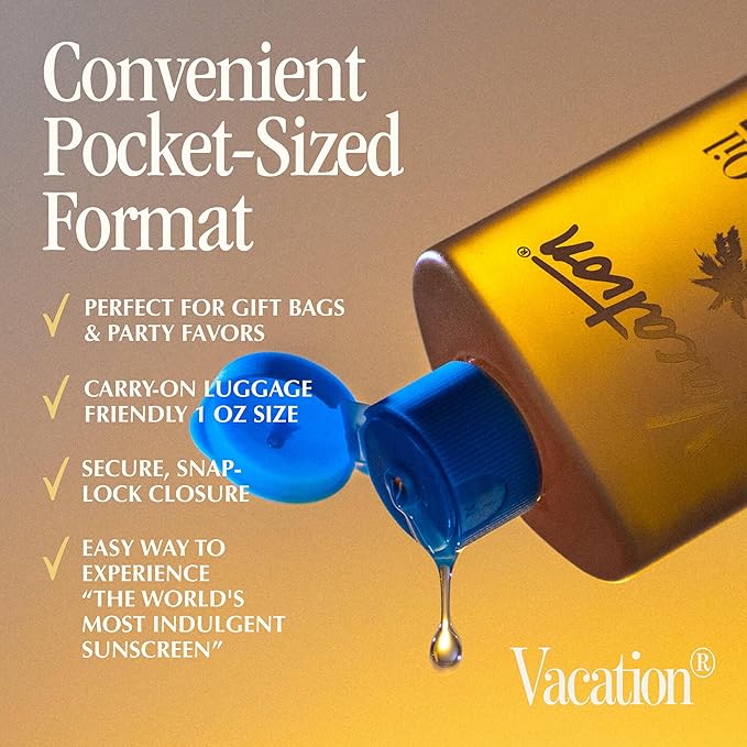 Vacation Mini Chardonnay Oil SPF 30, Hydrating & Nourishing Sunscreen Oil, Lightweight, Transparent on All Skin Tones, Water-Resistant, Travel Size Sunscreen, 1 Fl. Oz. (Value Pack of 6)