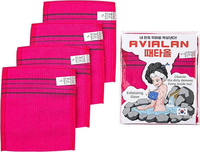 exfoliating Glove Body wash loofah Korean Skin Care face Lip Body Scrub Dry Brushing Body Brush Foot Back Scrubber (Red)