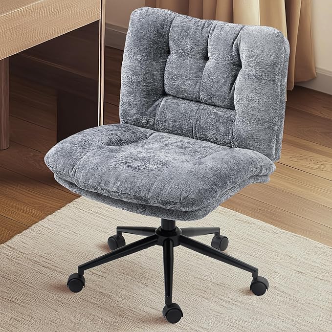 Dowinx Criss Cross Chair with Wheels, Dual-Layer Thickened Cushion, Premium Fabric Morden Home Vanity Chair Wide Seat, Ash Gray