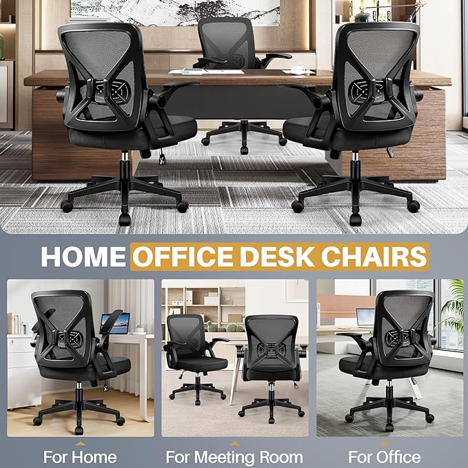 FelixKing Office Chair - Ergonomic Desk Chair Breathable Mesh Task with Wheels and Lumbar Support Home Desk Office Chairs with Flip up Armrest Rolling Swivel for Home Computer Black Pack of 8