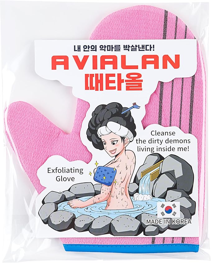 Exfoliating Glove Korean Skin Care Body wash loofah face Lip Body Scrub Dry Brushing Body Brush Foot Back Scrubber scrubbing Bathing Sponge Black Head Remover Gloves (Pink)
