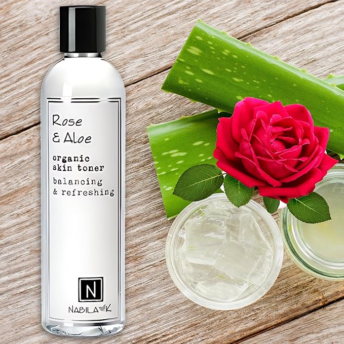 Nabila K Rose & Aloe Organic Skin Toner, Soothing, Refreshing, Hydrating, All Natural, Alcohol-Free, Hypoallergenic, 2.4oz