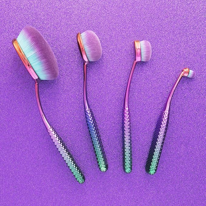 MODA Prismatic 4pc Face Makeup Brush Kit – Oval Brushes Perfect for Foundation, Contouring & Highlighting with Soft Vegan Filaments