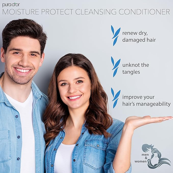 PURA D’OR Moisture Protect Cleansing Conditioner (16oz) Detangles & Restores Hair with Argan Oil,Lavender,No Sulfate,All Hair Types,Men & Women (Packaging may vary),(Pack of 2)