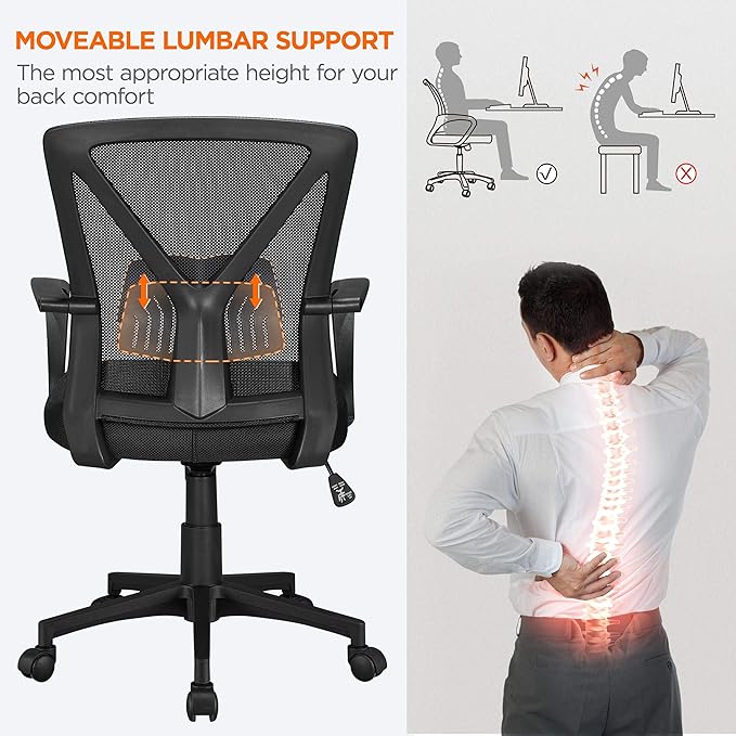 Yaheetech Ergonomic Swivel Chair Office Computer Desk Chair with Lumbar Support and Wheels for Home Study, Black