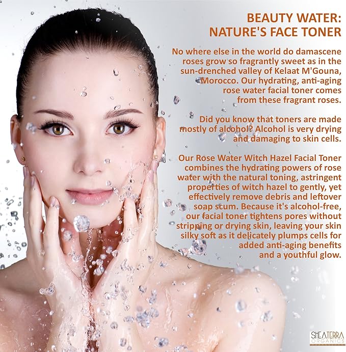 Shea Terra Organics Beauty Water, Toner & Face Mist – Damask Rose HIPS & Hazel | Natural Daily Hydrating Toner with Anti-Aging Rose & Witch Hazel to Soothe & Cleanse Inflamed Skin & Fight Acne – 4 oz