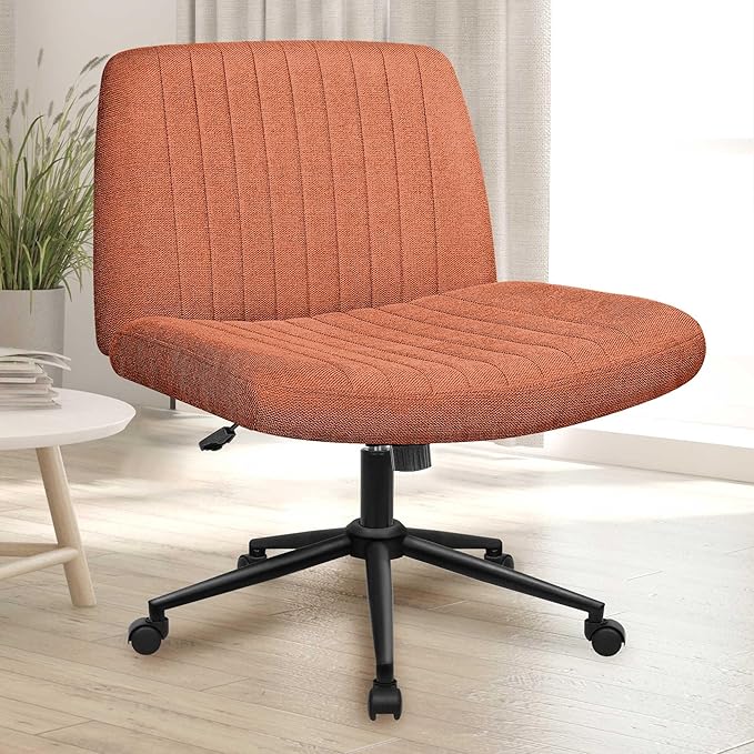 NEO Chair Criss Cross Chair with Wheels Armless Cross Legged Office Desk Wide Comfy Vanity Makeup Chair Adjustable Swivel Rolling Computer for Home Office Fabric (Brown)