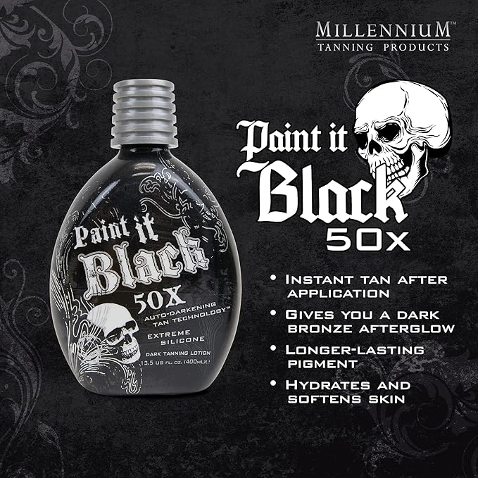 Millennium Tanning Paint It Black 50X - Extreme Dark Tanning Lotion Bronzer Accelerator for Indoor Tanning Beds & Outdoor Sun Tan, 13.5 Ounces (Pack of 2)