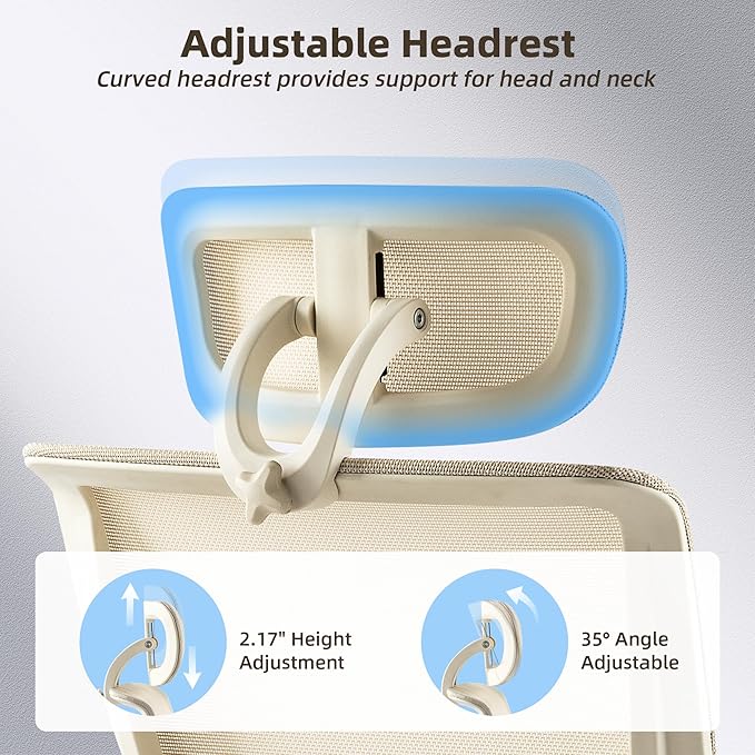 Foldable Office Chair with Foot Rest, Ergonomic Office Chair with Adjustable Lumbar Support, Headrest, Armrest, Home Office Desk Chair for Space Saving, Work from Home, Cream