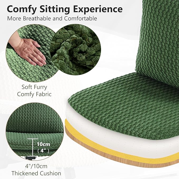 Fizzin Criss Cross Chair,Armless Cross Legged Chair with Wheels,Memory Foam Seat Office Desk Chair with Flipable Back Cushion,Mid Back Swivel Chair for Home Office,Bedroom Vanity (Green)