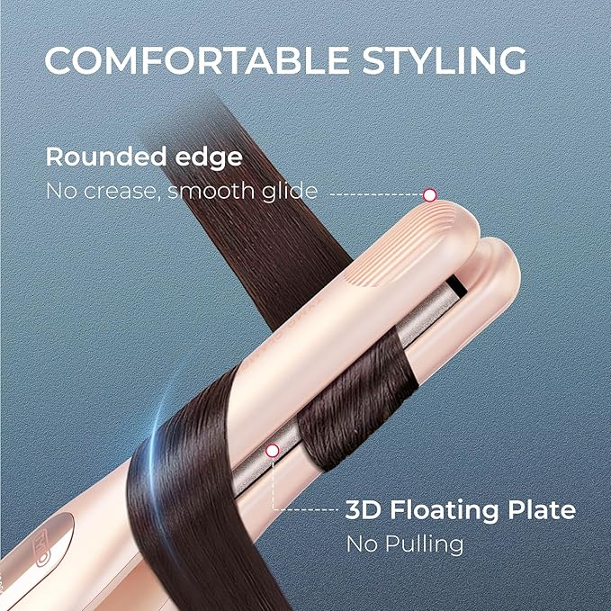 TYMO Curling Iron for Short Hair - Cordless Mini Flat Iron for Travel, Portable Small Curved Straightener for Women, Hair Straightener and Curler 2 in 1, Lightweight On-The-Go, Dual Voltage, Gold Pink