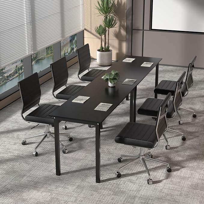Okeysen Armless Office Desk Chair, Mid Back Ergonomic Swivel Conference Room Chair, Adjustable Height PU Leather Home Desk Chair, Modern Small Rolling Computer Task Chair, Black