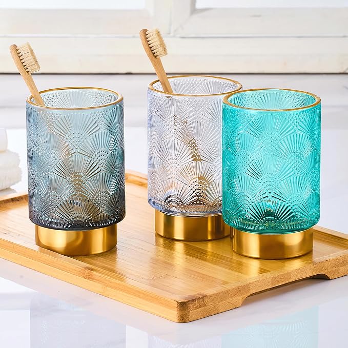 Makeup Brush Holder Organizer,Toothbrush Holders,Desk Pen Pencil Holder,Multifunctional Vintage Glass Brush Cup（A41-7-US）