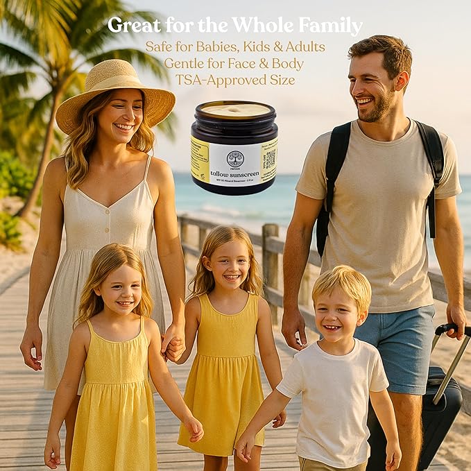 Beef Tallow Sunscreen - Non Toxic, All Natural, Non-Nano Zinc Oxide Cream - Tinted Mineral Sunscreen for Face - Reef Safe SPF 50 Sun Protection for Men Women and Children (2oz, Unscented)
