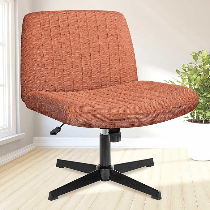 NEO Chair Criss Cross Chair No Wheels Armless Cross Legged Office Desk Wide Comfy Vanity Makeup Chair Adjustable Computer Task for Home Office Fabric (Brown)