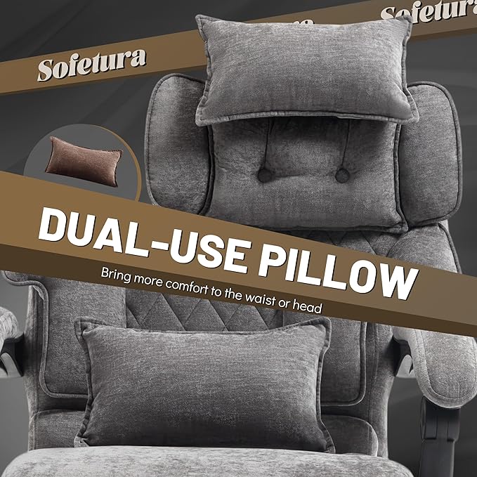 Massage Office Chair with Foot Rest,Kneading & Heat Executive Office Chairs for Heavy People,500LBS Big and Tall Office Chair,Ergonomic Reclining Desk Chair,Dual-Use Pillow,Home Office,GreyCloth