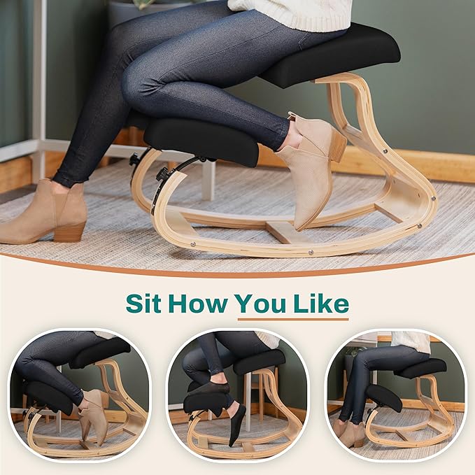NYPOT Ergonomic Kneeling Chair with Adjustable Seats - Knee Chair for Posture Correction & Kneel Rocking Stool for Desk - Back Pain Relief and Support for Home and Office (Modern, Black Sand)