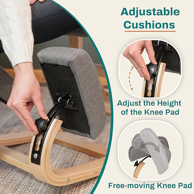 NYPOT Ergonomic Kneeling Chair with 2 Knee Pads - Adjustable Height Rocking Knee Chair for Posture and Back Support for Home and Office - Angled Kneeling Stool, Moonstone Grey