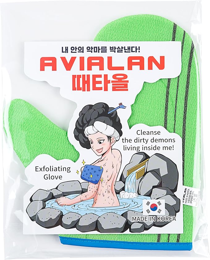Exfoliating Glove Korean Skin Care Body wash loofah face Lip Body Scrub Dry Brushing Body Brush Foot Back Scrubber scrubbing Bathing Sponge Black Head Remover Gloves (Green)