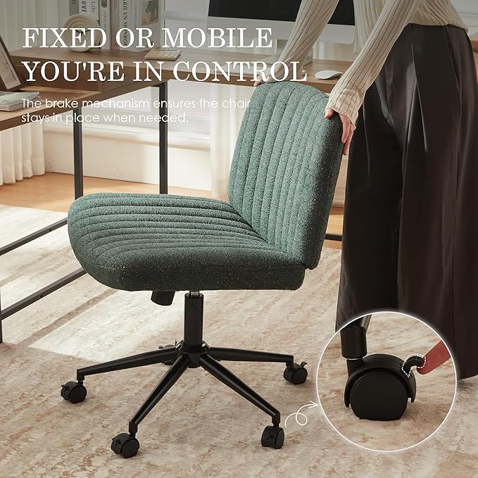 Dowinx Criss Cross Chair with Wheels, Premium Fabric & Pocket Spring Cushion, Adjustable Swivel Wide Seat, Modern Computer Vanity Chair for Home Office, Deep Green