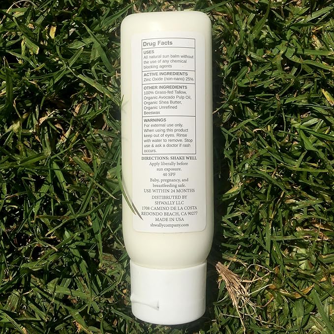 Shwally Zinc & Avocado Mineral SunBalm 40SPF, The Only Real Primal Sun Lotion - 100% Grass Fed Tallow, Avocado Oil & Non-Nano Zinc Oxide - Pregnancy Safe (Not Scented, 4 Fl Oz @ 40 SPF & Not Tinted)