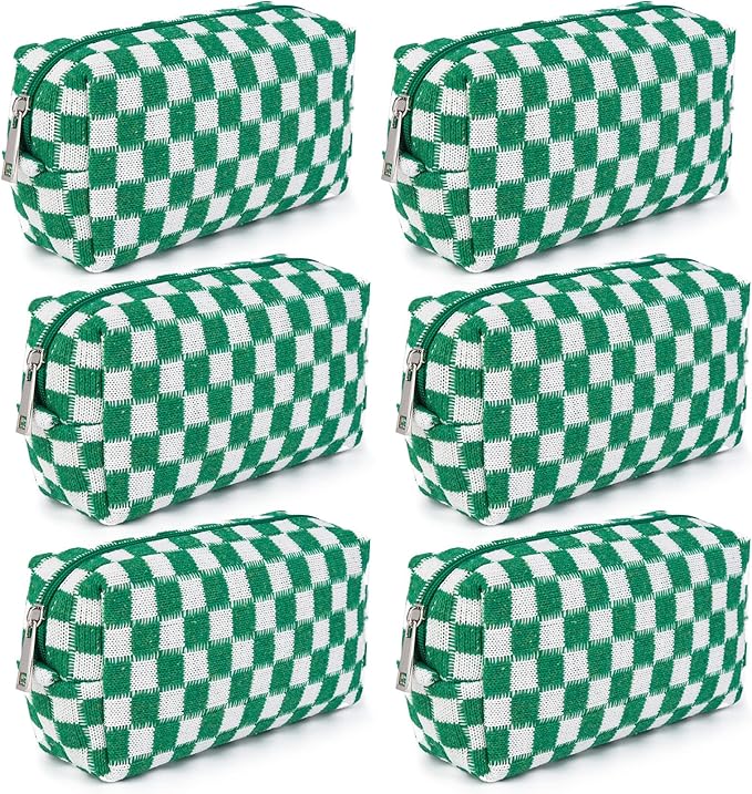 SOIDRAM Checkered Makeup Bag Preppy Cosmetic Bag Bulk Green Makeup Pouch Personalize Travel Toiletry Bag Organizer Cute DIY Makeup Brushes Storage Bag for Women