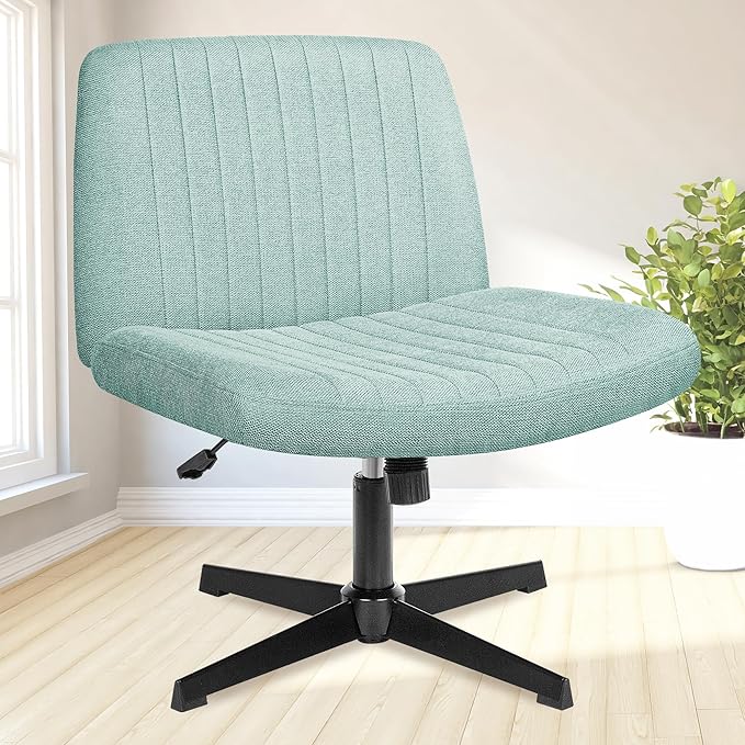 NEO Chair Criss Cross Chair No Wheels Armless Cross Legged Office Desk Wide Comfy Vanity Makeup Chair Adjustable Computer Task for Home Office Fabric (Mint)