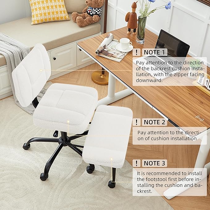 Criss Cross Legged Office Chair with Wheels,Swivel Meditation Chair for ADHD,Ergonomic Desk Chair with Thicken Adjustable Footstool,Fabric Sitting Fidgeting Kneeling Chair for Home Yoga Offwhite