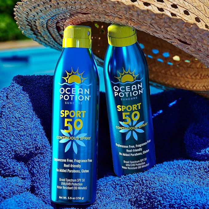 Ocean Potion Sport Sunscreen Spray SPF 50 - Broad Spectrum UVA/UVB Sunscreen | Continuous Sunscreen Spray with Vitamin E & Aloe - Lightweight, Water Resistant, Oxybenzone-Free - 5.5 oz