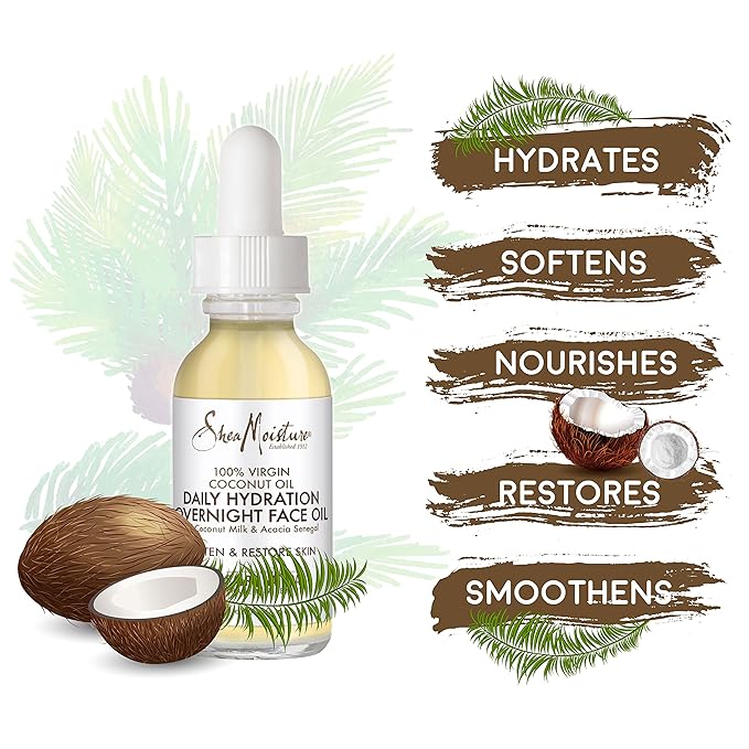 SheaMoisture Overnight Face Oil for All Skin Types 100% Virgin Coconut Oil for Daily Hydration 1 oz