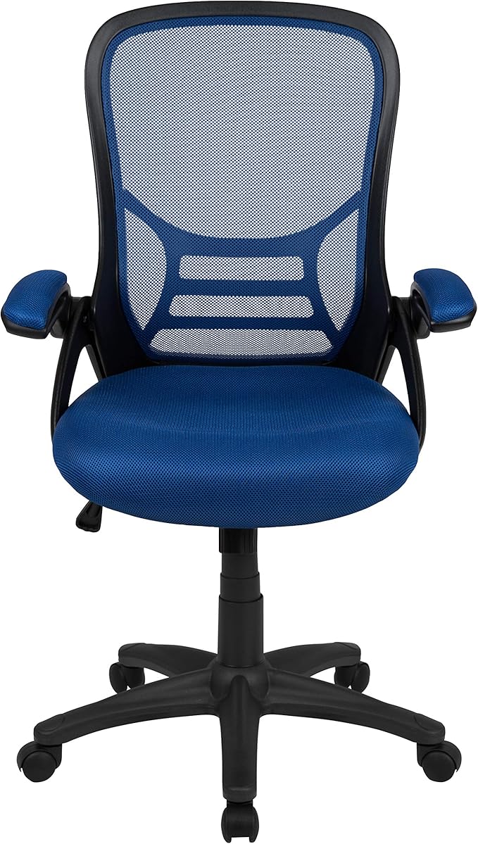Flash Furniture Porter High-Back Swivel Office Chair with Adjustable Lumbar Support and Seat Height, Ergonomic Mesh Desk Chair with Flip-Up Armrests, Blue/Black