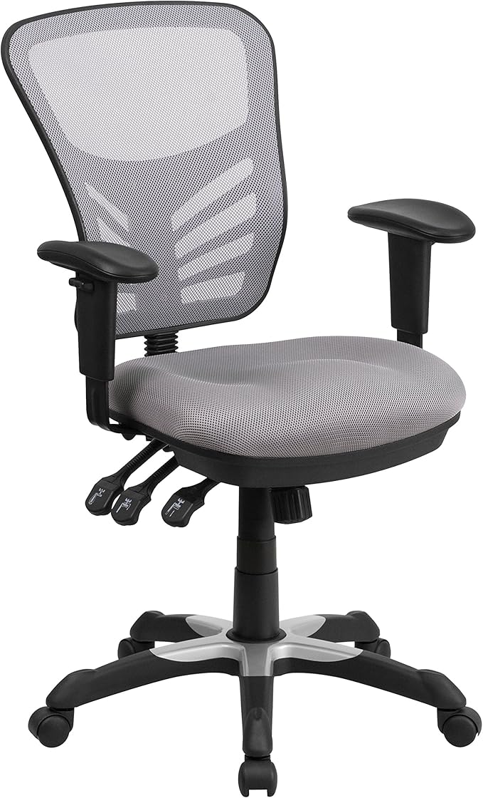 Flash Furniture Nicholas Mid-Back Swivel Office and Gaming Chair, Ergonomic Mesh Office Chair with Adjustable Lumbar Support and Height, Gray