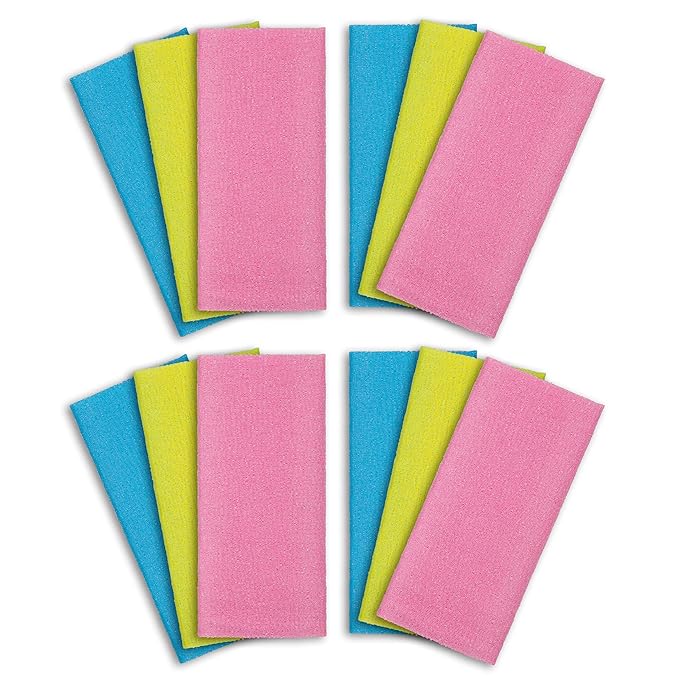 ARCH&M 12-Pack Premium Nylon Exfoliating Towel - 35-Inch Quick-Dry, Hygienic Japanese Washcloth for Body & Back - Durable, Machine Washable, Long-Lasting