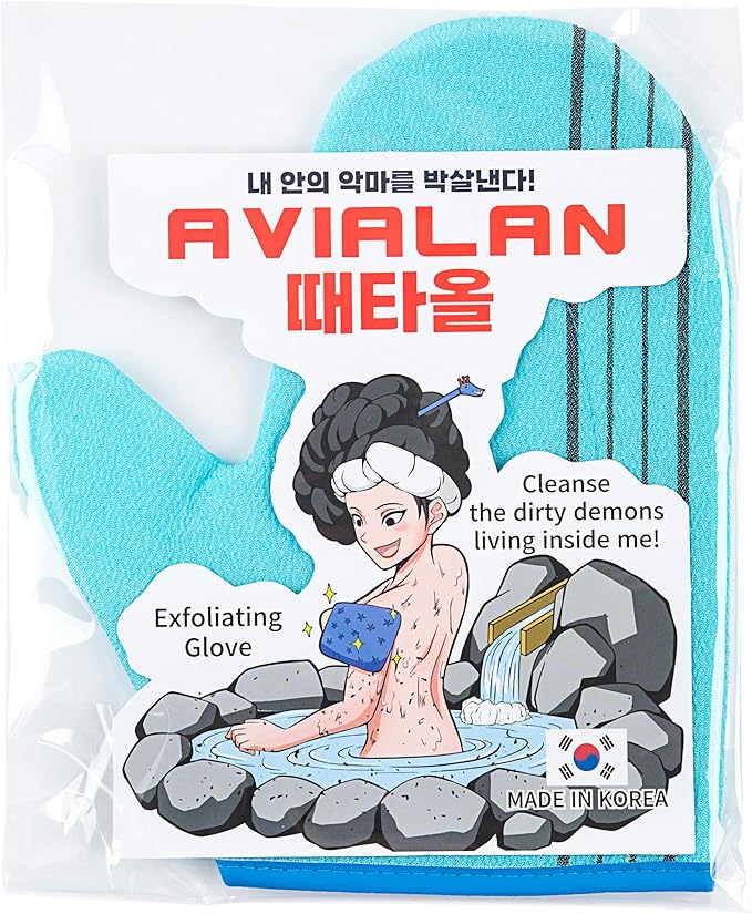 Exfoliating Glove Korean Skin Care Body wash loofah face Lip Body Scrub Dry Brushing Body Brush Foot Back Scrubber scrubbing Bathing Sponge Black Head Remover Gloves (SkyBlue)