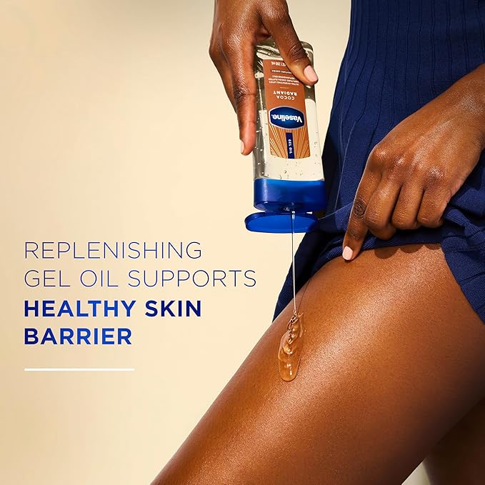 Vaseline Intensive Care Cocoa Radiant Pack of 3 for Glowing Skin Body Gel Oil Made with Pure Cocoa Butter + Replenishing Oils 6.8 oz