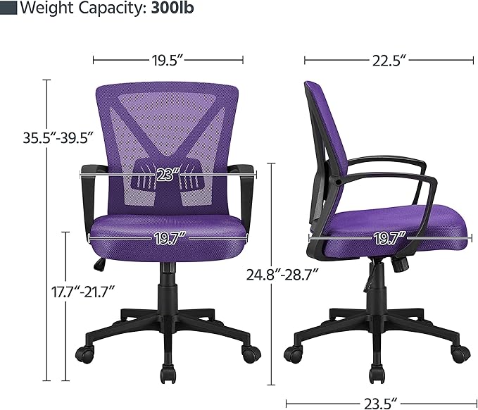 Yaheetech Mesh Office Desk Chairs Ergonomic Task Chairs with Adjustable Lumbar Support Mid Back Swivel Chair Purple