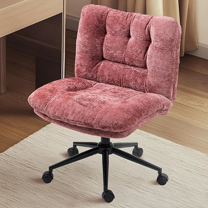 Dowinx Criss Cross Chair with Wheels, Dual-Layer Thickened Cushion, Premium Fabric Stylish Home Vanity Chair Wide Seat, Wine Red