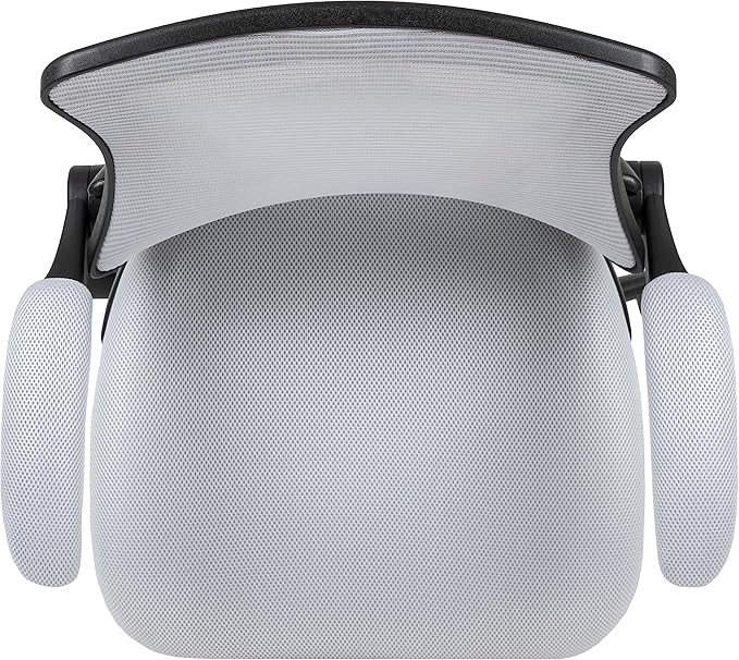 Flash Furniture Kelista Mid-Back White Mesh Ergonomic Drafting Chair | Adjustable Foot Ring, Flip-Up Arms | Comfort and Productivity