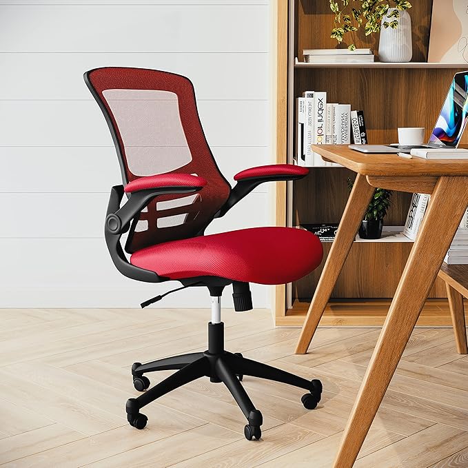 Flash Furniture Kelista Mid-Back Red Mesh Swivel Ergonomic Task Office Chair with Flip-Up Arms