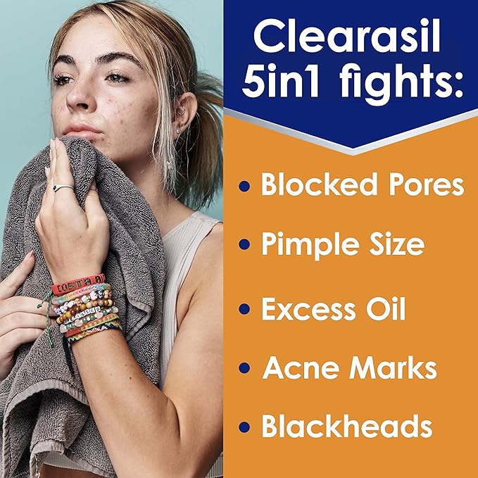 Clearasil Stubborn Acne Control 5in1 Spot Treatment Cream, Maximum Strenght with 10% Benzoyl Peroxide, Acne Medication, 1 oz