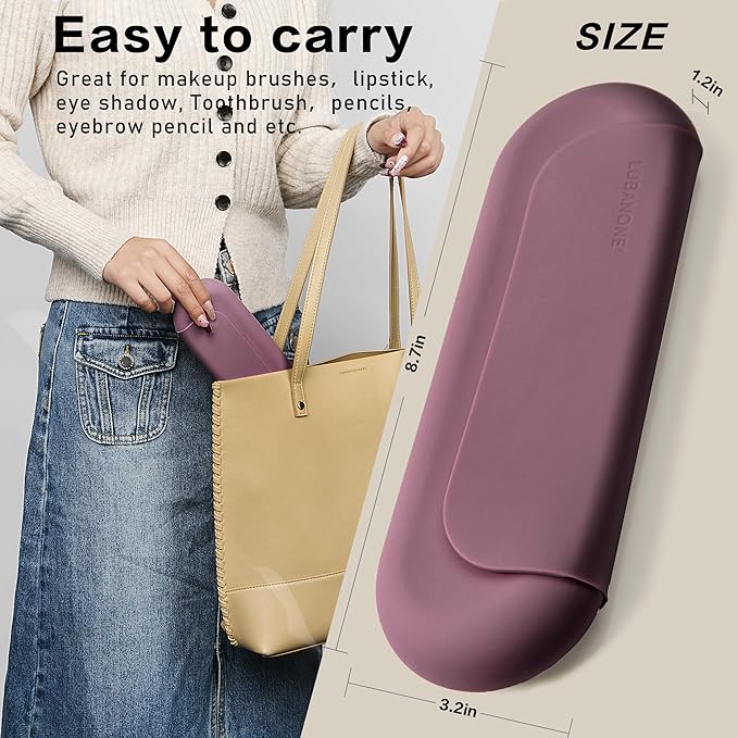 Makeup Brush Holder Magnetic Closure Make Up Brushes Organizer Silicone Makeup Bag Travel Essentials (Grape Purple)